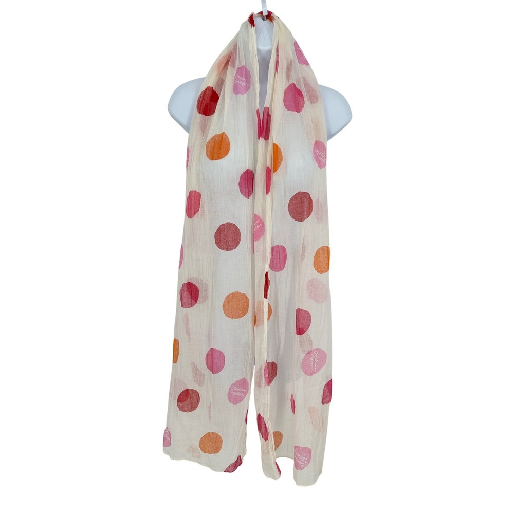 Gudrun Sjoden Scarf Pink Orange Polka Dot Cotton Gauze Lagenlook Lightweight